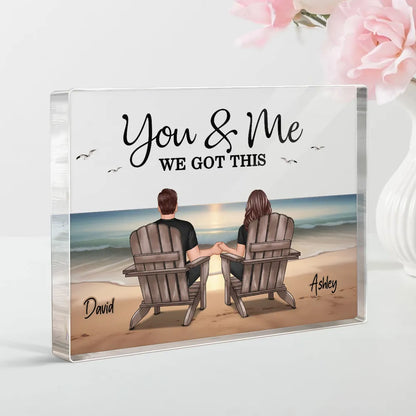Personalized Rectangle Acrylic Plaque with Couple Beach Scene