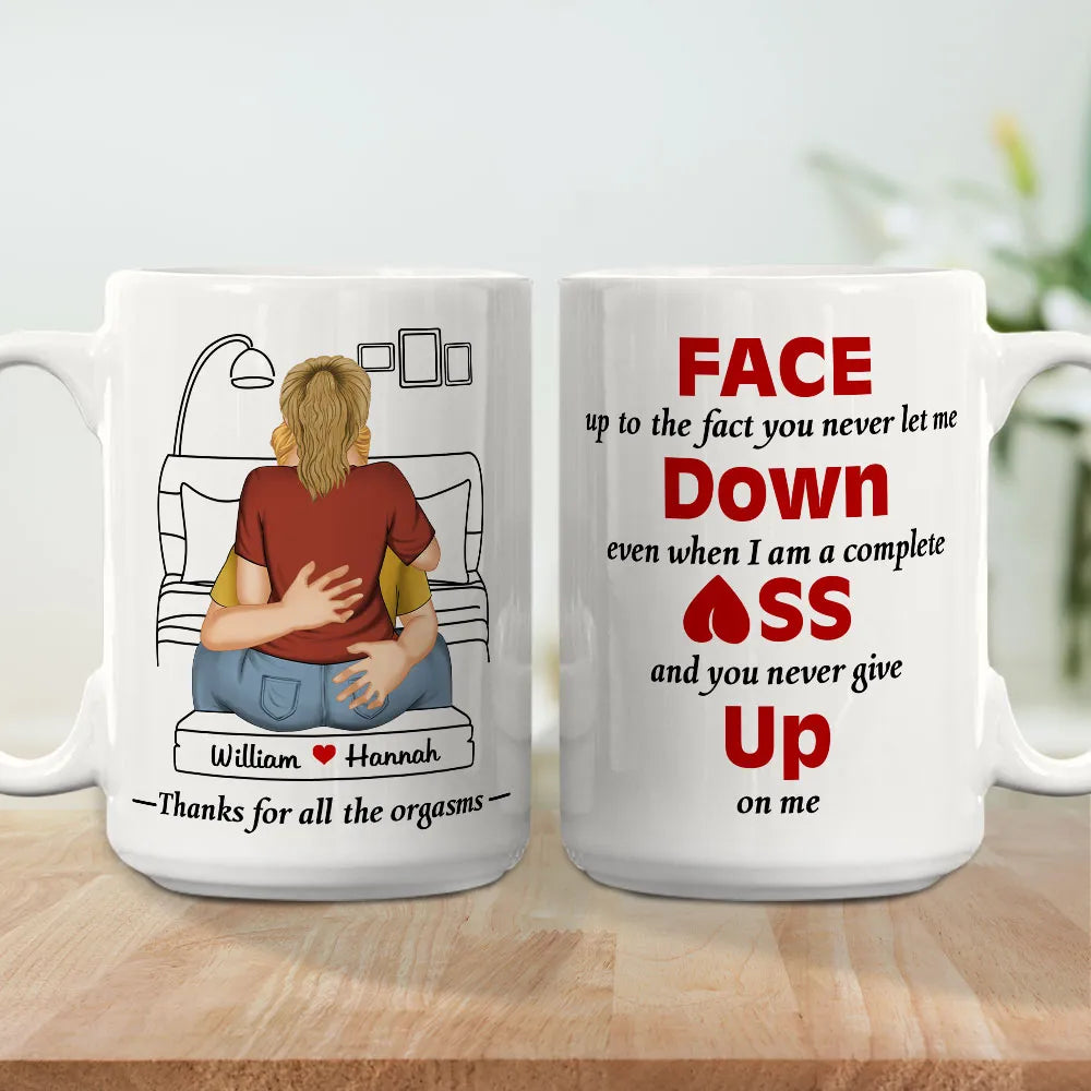 Personalized Ceramic Mug with Hugging Couple Art, Cheeky Quote, Unique Creative Gift for Partner