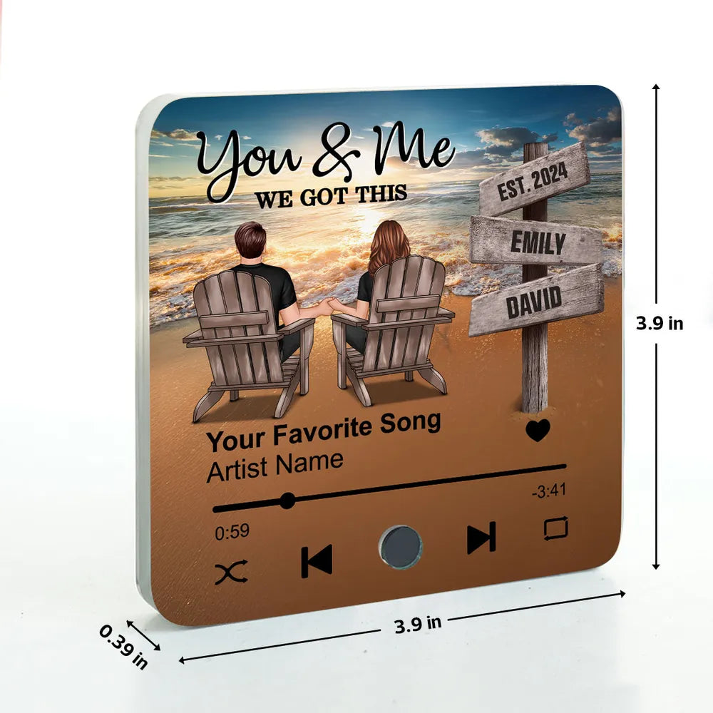 “You & Me, We Got This” Acrylic Music Magnet – Custom Couple Beach Scene – Personalized Gift for Loved Ones