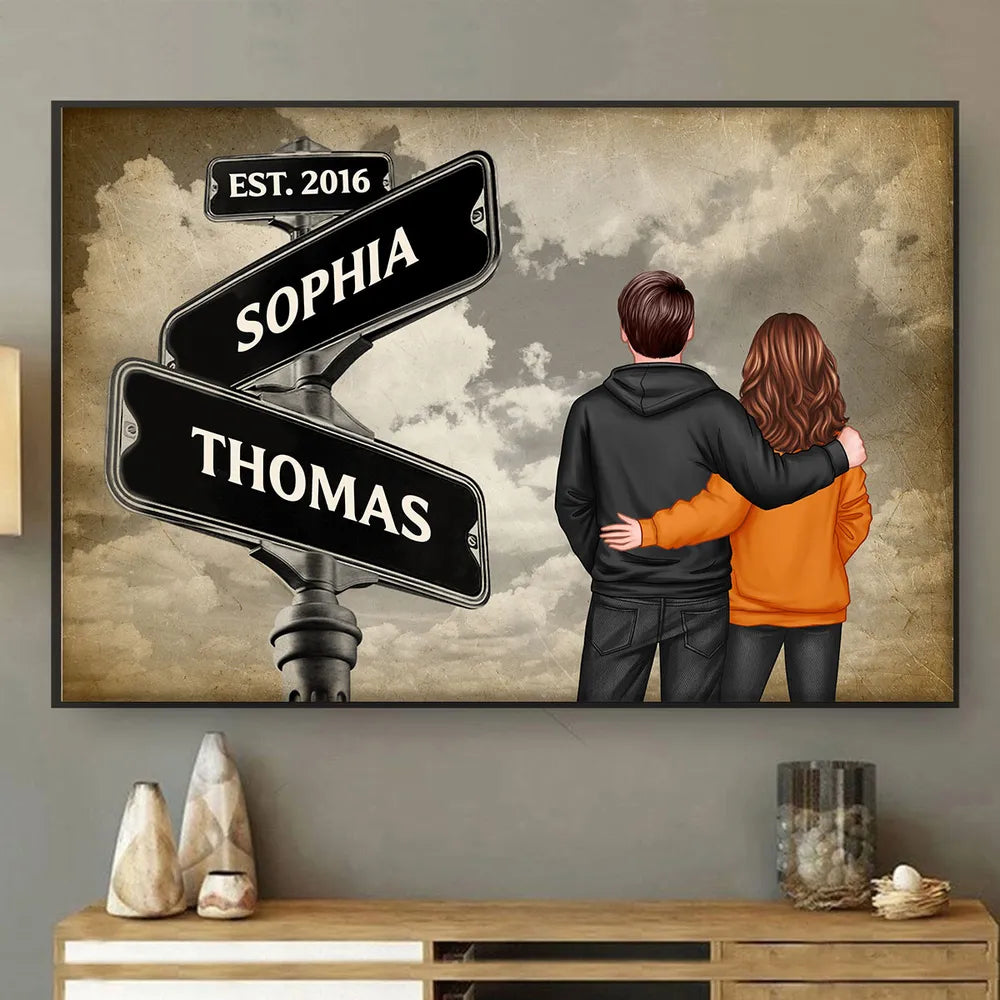 Back View Couple Street Sign Poster – Personalized Gift for Him or Her