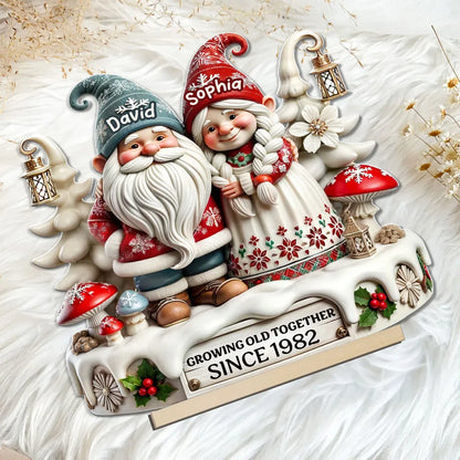 Custom Name Holiday Gnome Pair Wooden Plaque - Festive Home Display, Creative Couple Gift