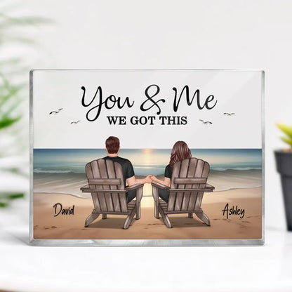 Personalized Rectangle Acrylic Plaque with Couple Beach Scene