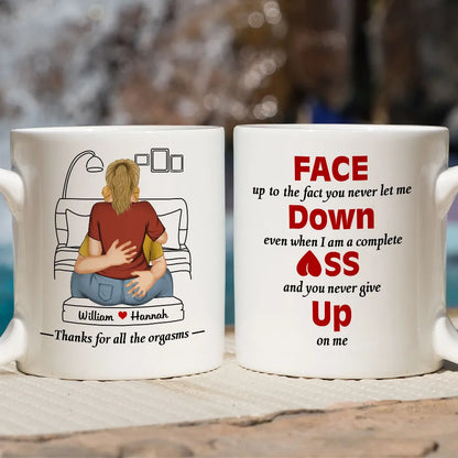 Personalized Ceramic Mug with Hugging Couple Art, Cheeky Quote, Unique Creative Gift for Partner