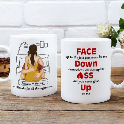 Personalized Ceramic Mug with Hugging Couple Art, Cheeky Quote, Unique Creative Gift for Partner