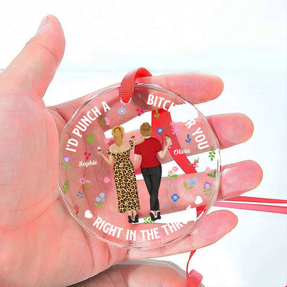 Custom Bestie Crystal Ornament with Back-View Friends Illustration – Personalized Crystal Ornament, Hilarious Unique Gift for Best Friend