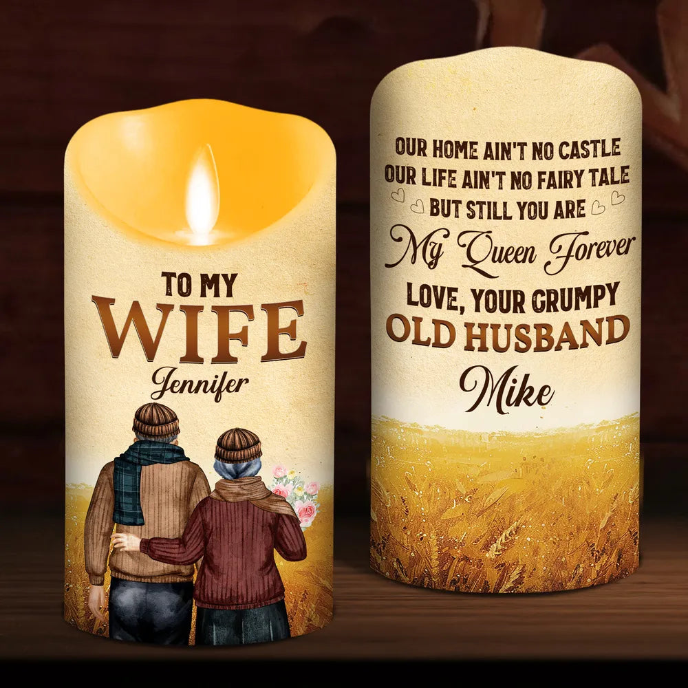Personalized Flameless LED Candle for Wife, My Queen Forever Couple Art, Unique Gift From Husband