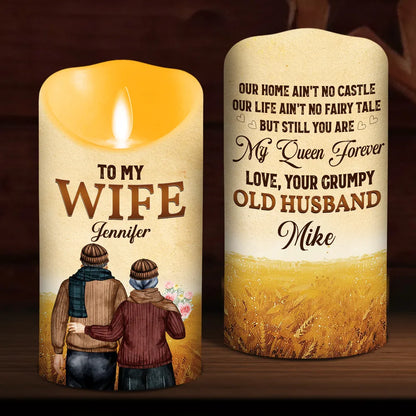 Personalized Flameless LED Candle for Wife, My Queen Forever Couple Art, Unique Gift From Husband
