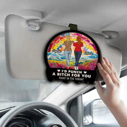 Best Friend Car Hanger – 'I'd Punch a B*h for You' – Funny and Meaningful Visor Clip for Sisters & Close Friends