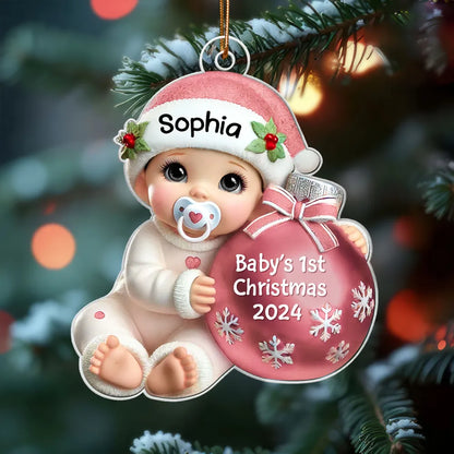 Personalized Acrylic Ornament for Baby's First Christmas, Cute Winter Design, Keepsake Holiday Gift for New Parents