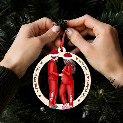 Customizable Couple Pregnancy Wooden Ornament, Celebrating the Arrival of New Life