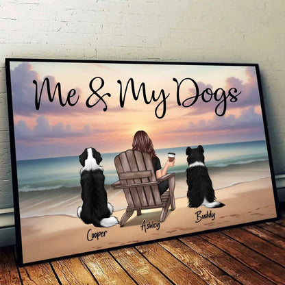 Personalized “Me & My Dogs” Beach Sunset Poster, Custom Pet Lover Wall Art, Unique Gift for Dog Owners