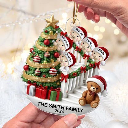 Acrylic Ornament Custom Family Staircase Scene, Santa Hats & Gifts, Cute Festive Decor, a Creative Gift for the Whole Family