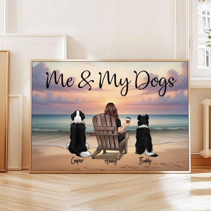 Personalized “Me & My Dogs” Beach Sunset Poster, Custom Pet Lover Wall Art, Unique Gift for Dog Owners
