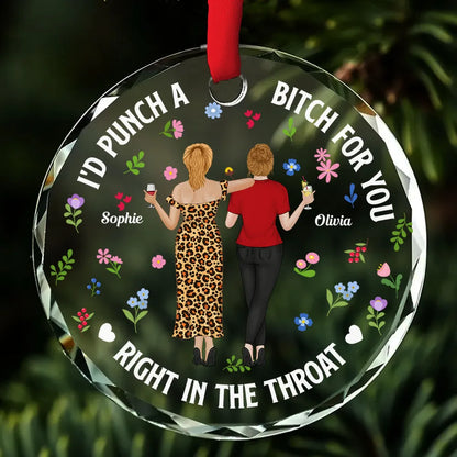 Custom Bestie Crystal Ornament with Back-View Friends Illustration – Personalized Crystal Ornament, Hilarious Unique Gift for Best Friend