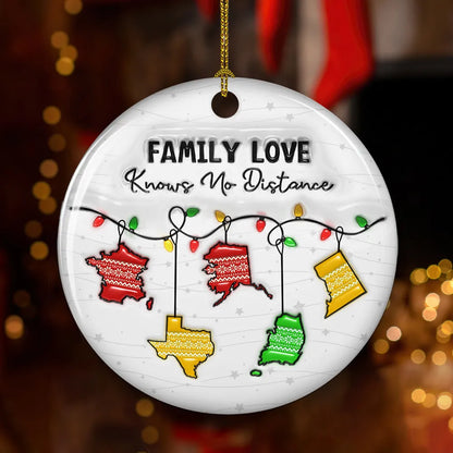 Ceramic Ornament with Family Love Knows No Distance Design, High Clarity, Heartwarming Gift for Family