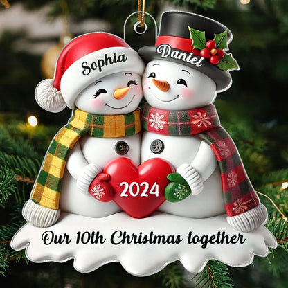 Custom Acrylic Snowman Hug Ornament for Christmas Gifts