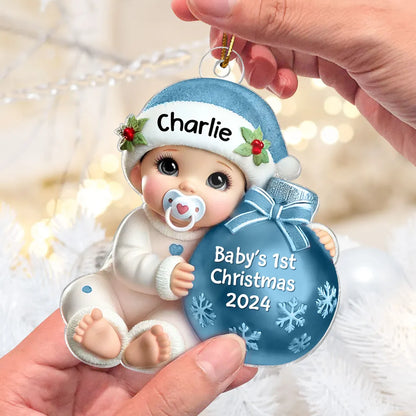 Personalized Acrylic Ornament for Baby's First Christmas, Cute Winter Design, Keepsake Holiday Gift for New Parents