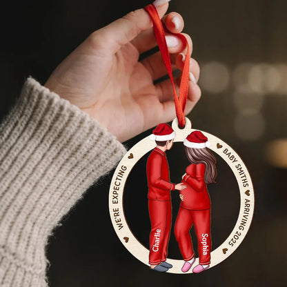 Customizable Couple Pregnancy Wooden Ornament, Celebrating the Arrival of New Life
