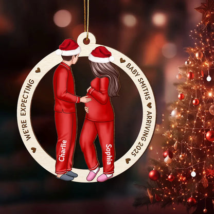 Customizable Couple Pregnancy Wooden Ornament, Celebrating the Arrival of New Life
