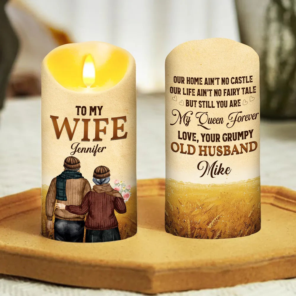 Personalized Flameless LED Candle for Wife, My Queen Forever Couple Art, Unique Gift From Husband