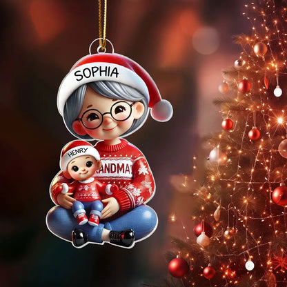 Acrylic Ornament with Grandma & Grandkid Hug Scene, Heartwarming Holiday Décor and Perfect Gift for Family