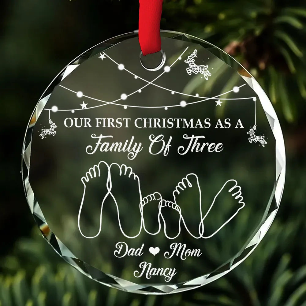 Personalized Crystal Ornament With Family Feet Illustration, Unique Gift For New Parents