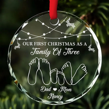 Personalized Crystal Ornament With Family Feet Illustration, Unique Gift For New Parents