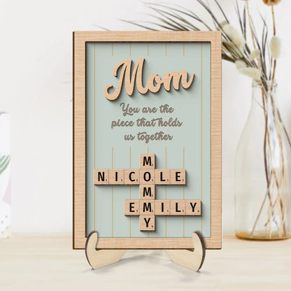 Personalized 2-Layer Wooden Puzzle Art Plaque - Mom, The Piece That Holds Us Together, Perfect Gift for Mom