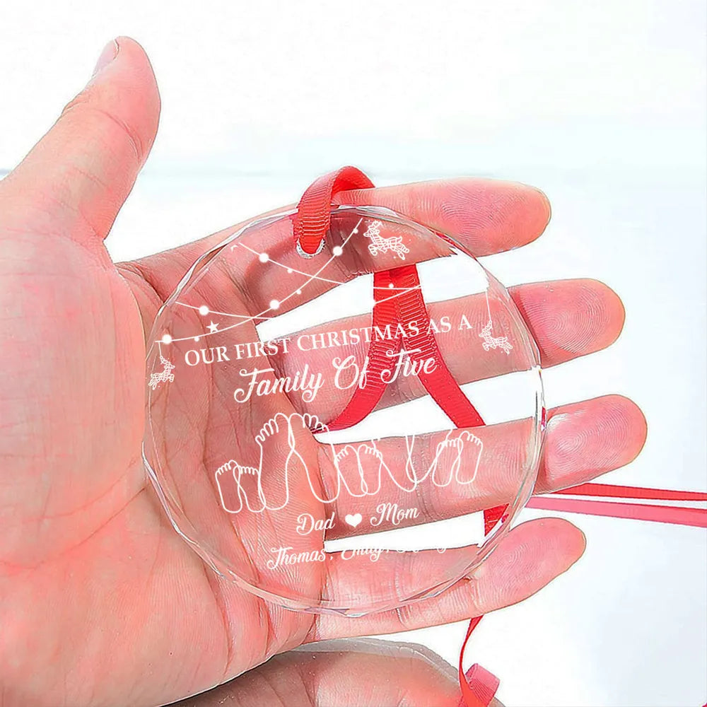 Personalized Crystal Ornament With Family Feet Illustration, Unique Gift For New Parents