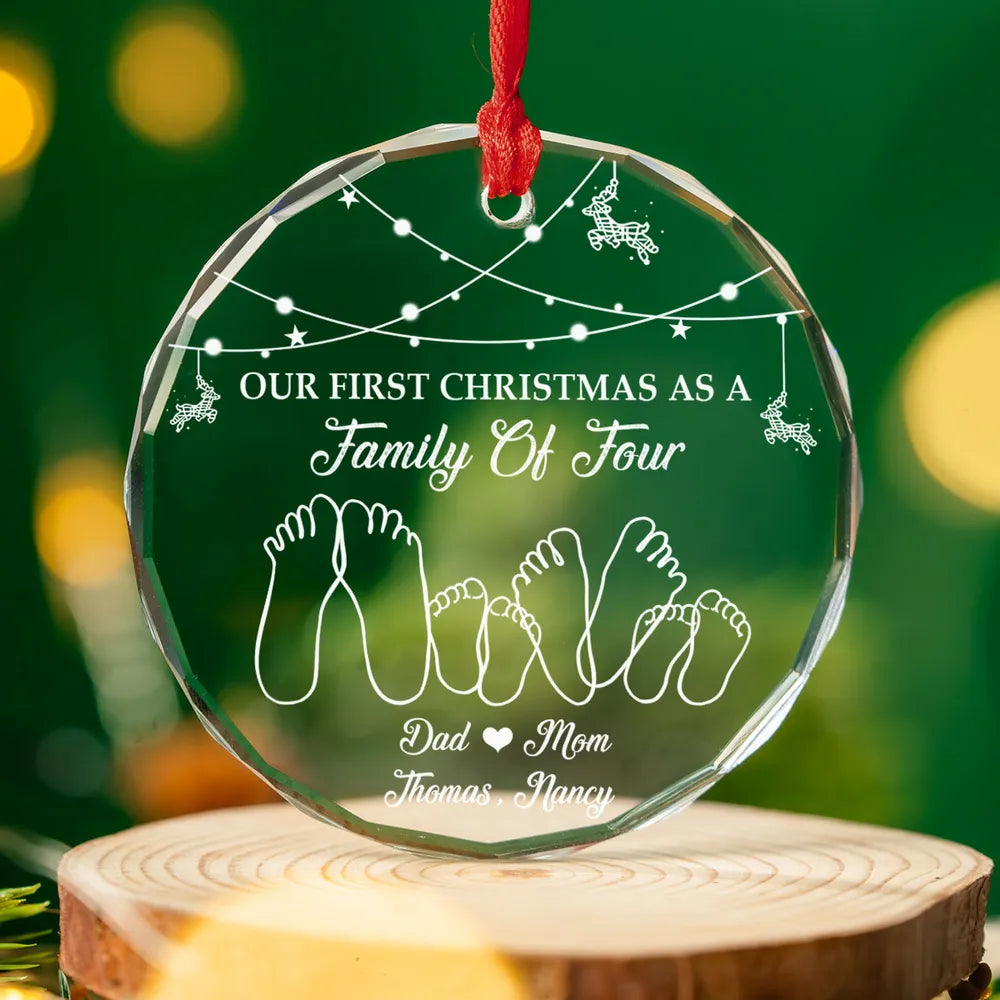 Personalized Crystal Ornament With Family Feet Illustration, Unique Gift For New Parents