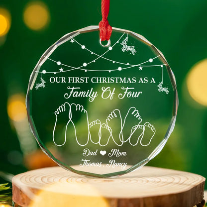 Personalized Crystal Ornament With Family Feet Illustration, Unique Gift For New Parents