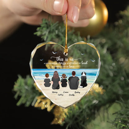 Crystal Heart Ornament with Family Beach Scene, A Heartwarming Gift for Loved Ones