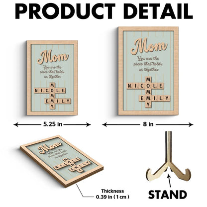 Personalized 2-Layer Wooden Puzzle Art Plaque - Mom, The Piece That Holds Us Together, Perfect Gift for Mom