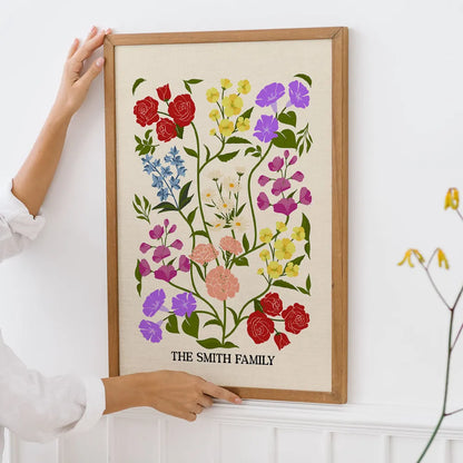 Personalized Birth Flower Bouquet Poster Minimalist Floral Wall Decor Unique Gift for Sisters, Sweet Quote Keepsake