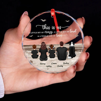 Crystal Ornament with Family Back View and Beach Scene, A Heartwarming Gift for Loved Ones