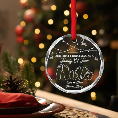 Personalized Crystal Ornament With Family Feet Illustration, Unique Gift For New Parents