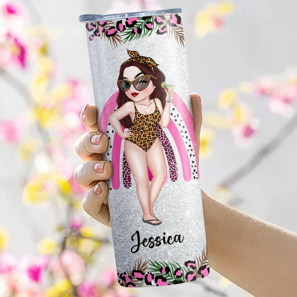 Personalized Straight-Sided Cup, Beach Girl Illustration, Life Is Better at the Beach, Unique Gift for Women