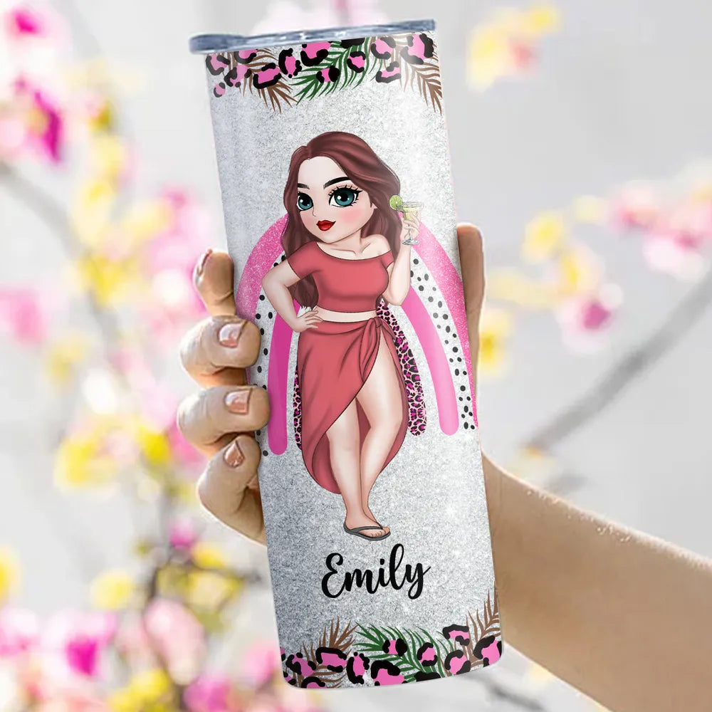 Personalized Straight-Sided Cup, Beach Girl Illustration, Life Is Better at the Beach, Unique Gift for Women