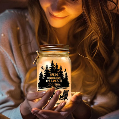Our Happy Place Glass Mason Jar Light, Personalized Campfire Keepsake, Creative Gift for Couples