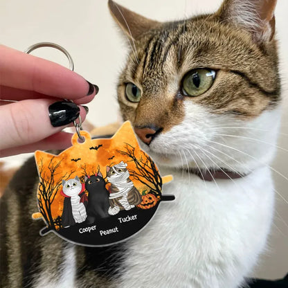 Personalized Halloween Cat Face Shaped Keychain, Car Hanger, Pillow, and Sign - Perfect Gift for Cat Lovers