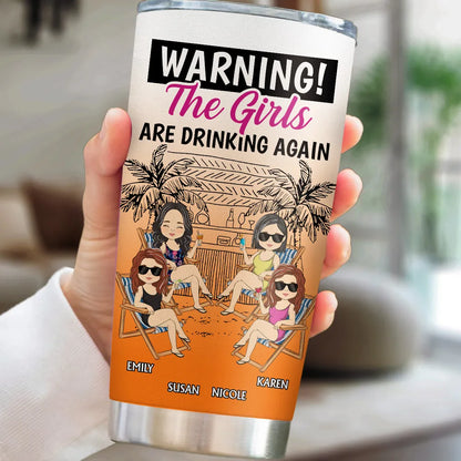 Personalized Insulated Travel Tumbler, Tropical Friends Sipping Drinks, Unique Gift for Best Friend