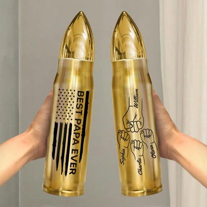 “Best Papa Ever” Bullet Tumbler – Personalized Fist-Bump Names, Father’s Day Gift