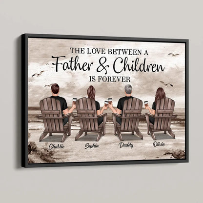 Personalized Dad Poster, Seated Family Beach Scene, Unique Gift For Dad With Vintage Coastal Warmth