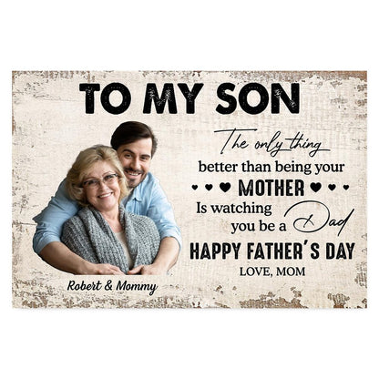 Personalized Father's Day Poster, To My Son Quote With Custom Photo, Heartfelt Gift From Mom For Son