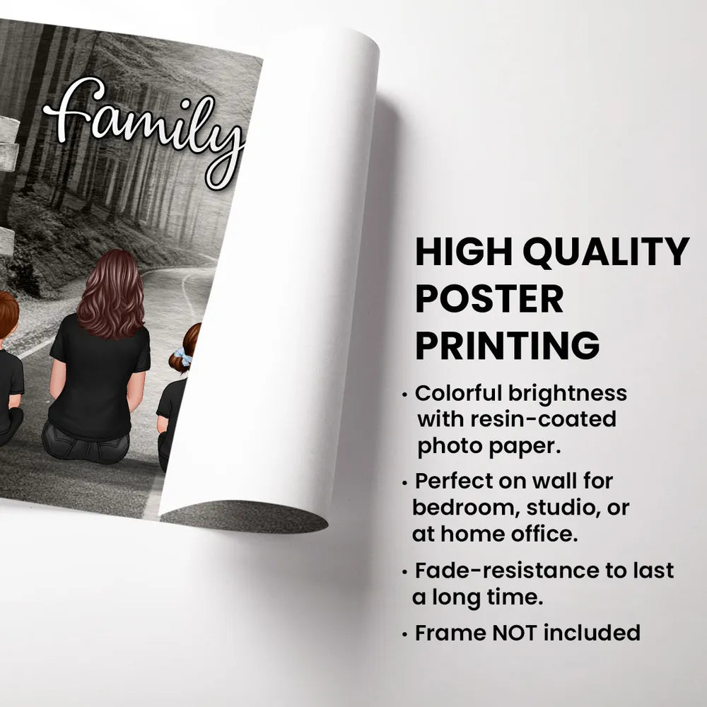 Poster with Family Forever Forest Scene and Back View Illustration, Refined Texture, Perfect Keepsake Gift