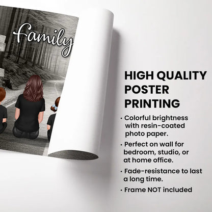 Poster with Family Forever Forest Scene and Back View Illustration, Refined Texture, Perfect Keepsake Gift