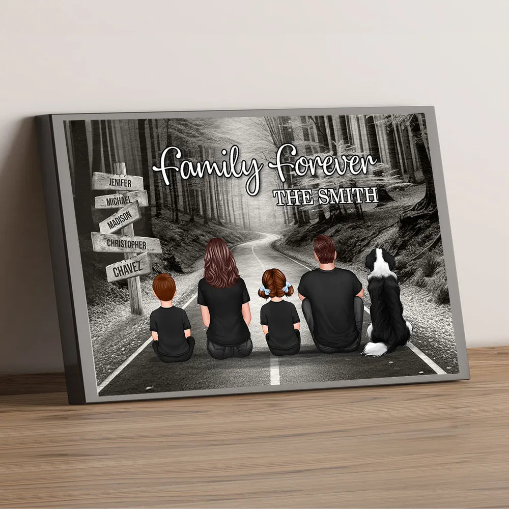 Poster with Family Forever Forest Scene and Back View Illustration, Refined Texture, Perfect Keepsake Gift