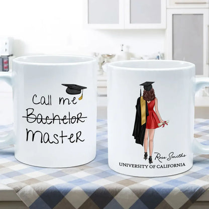 Personalized Ceramic Mug, Call Me Master Graduate in Red Dress, Unique Graduation Gift for Her