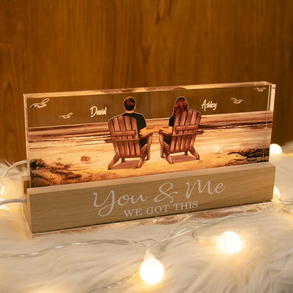 Block LED Light Plaque with Beach Couple Design, Romantic Ambience, Perfect Gift for Couples
