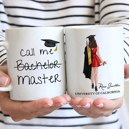 Personalized Ceramic Mug, Call Me Master Graduate in Red Dress, Unique Graduation Gift for Her